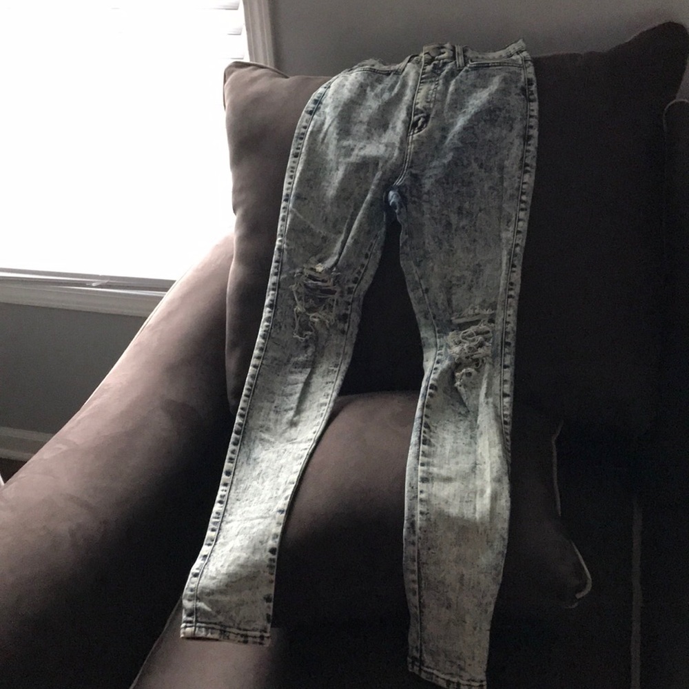 High waist washed denim jeans